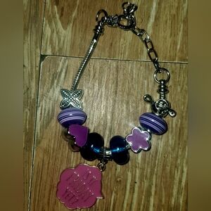 Purple Charm Bracelet with Striped Beads